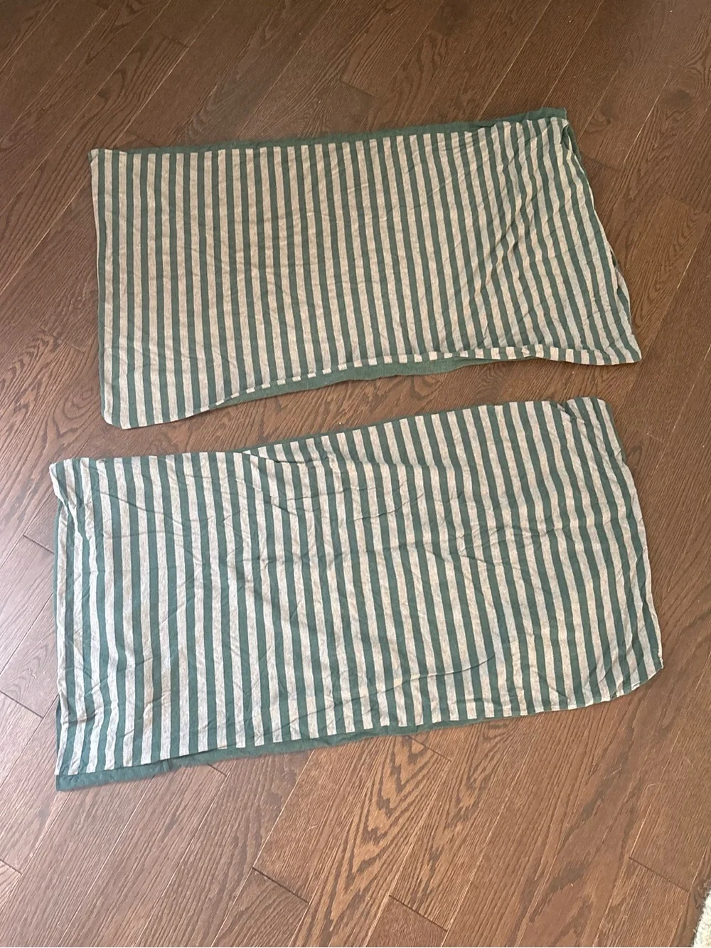 Striped Green and Cream Decorative Pillow Covers (Set of 2)